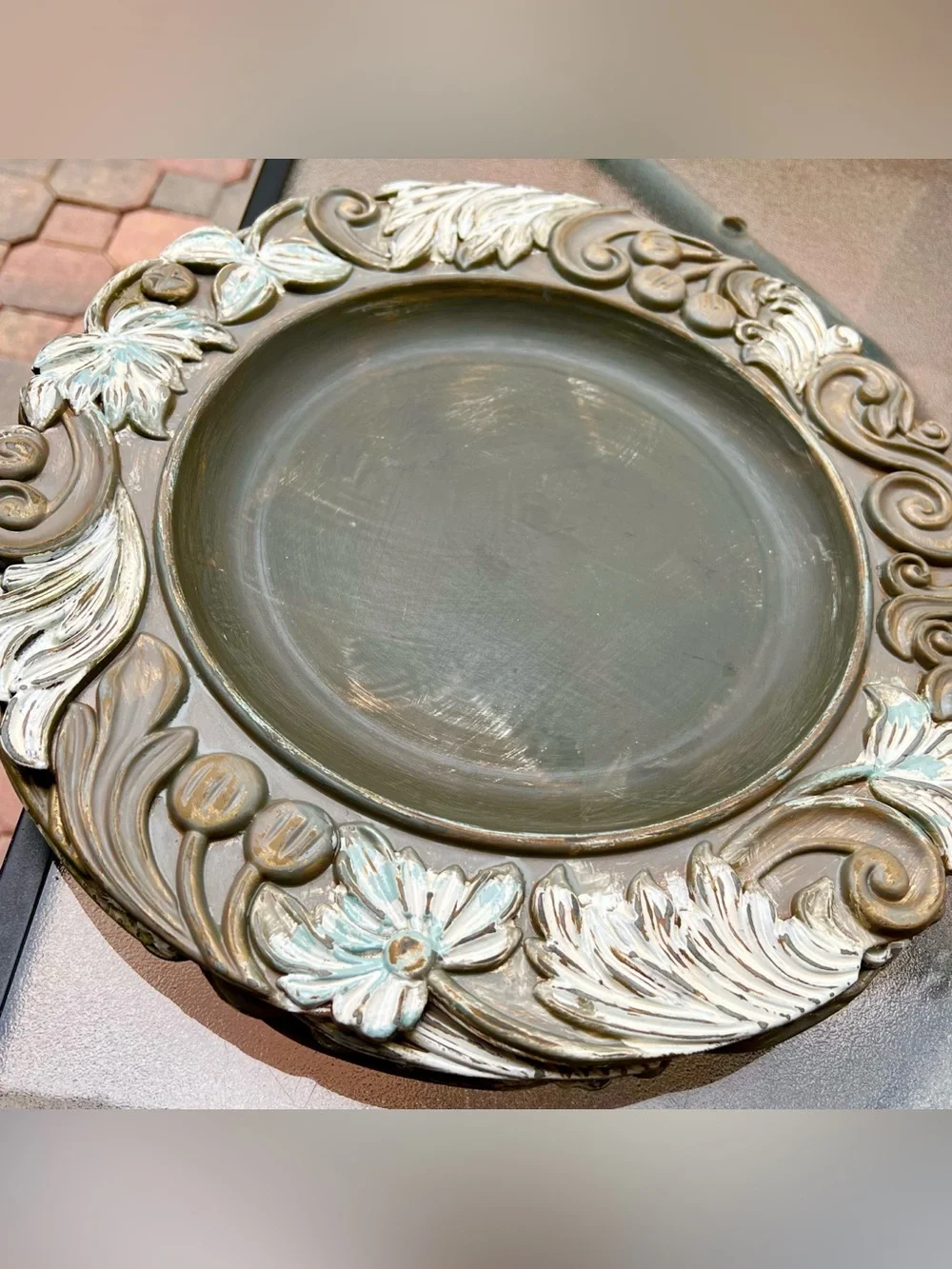 Pottery Barn “Carved Architectural Charger Plates” Baroque (Factory Distressed)